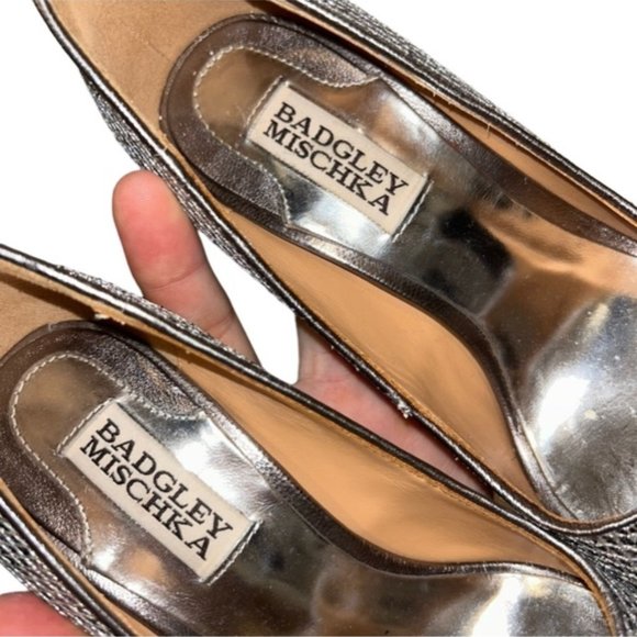 Badgley Mischka HOLIDAY Metallic Silver super sparkly peep toe heels 6 e… - Picture 3 of 8